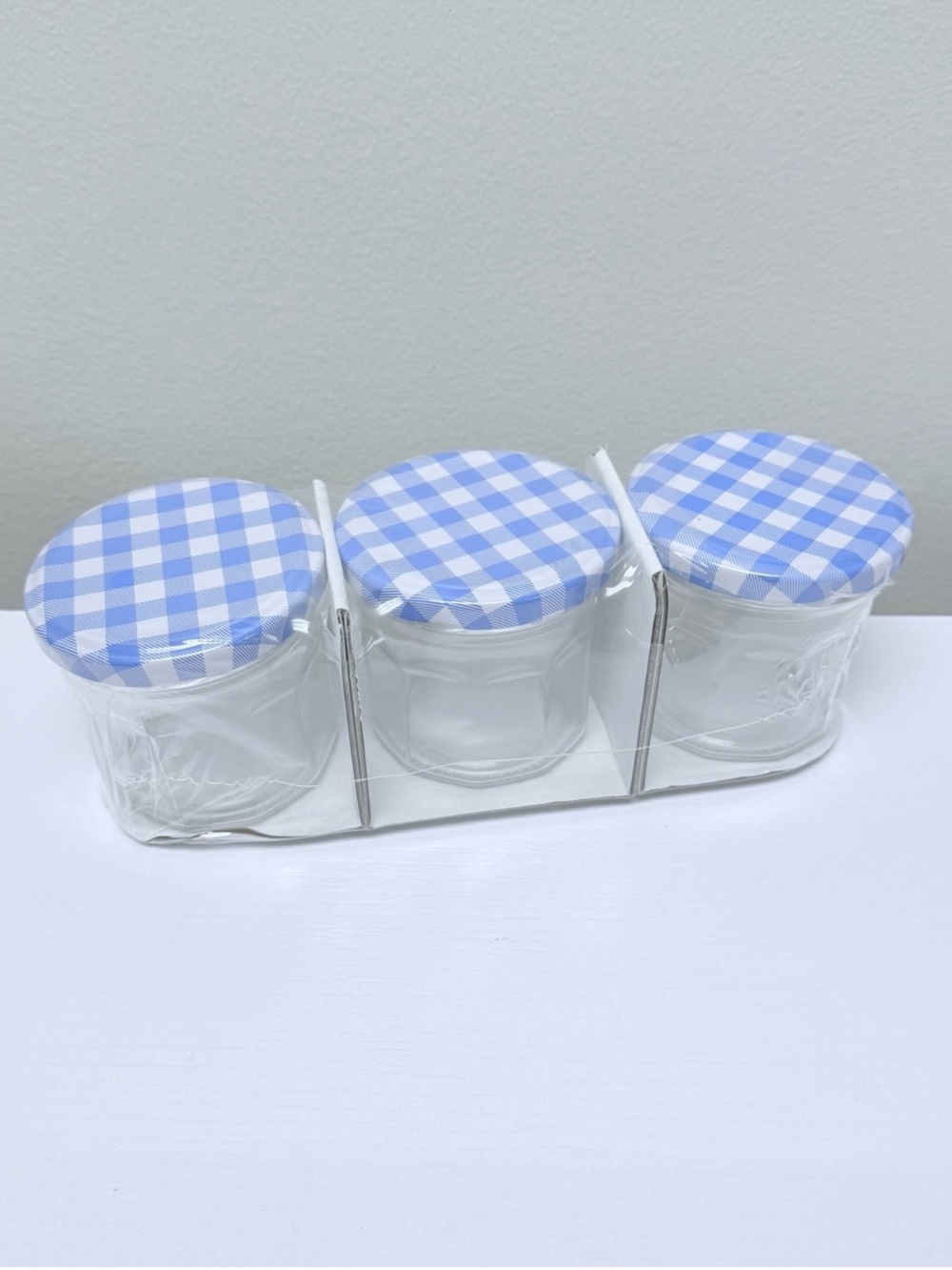 Set of 3 Small Glass Jars with Blue Gingham Lids Target Bullseye Playground - Picture 5 of 5